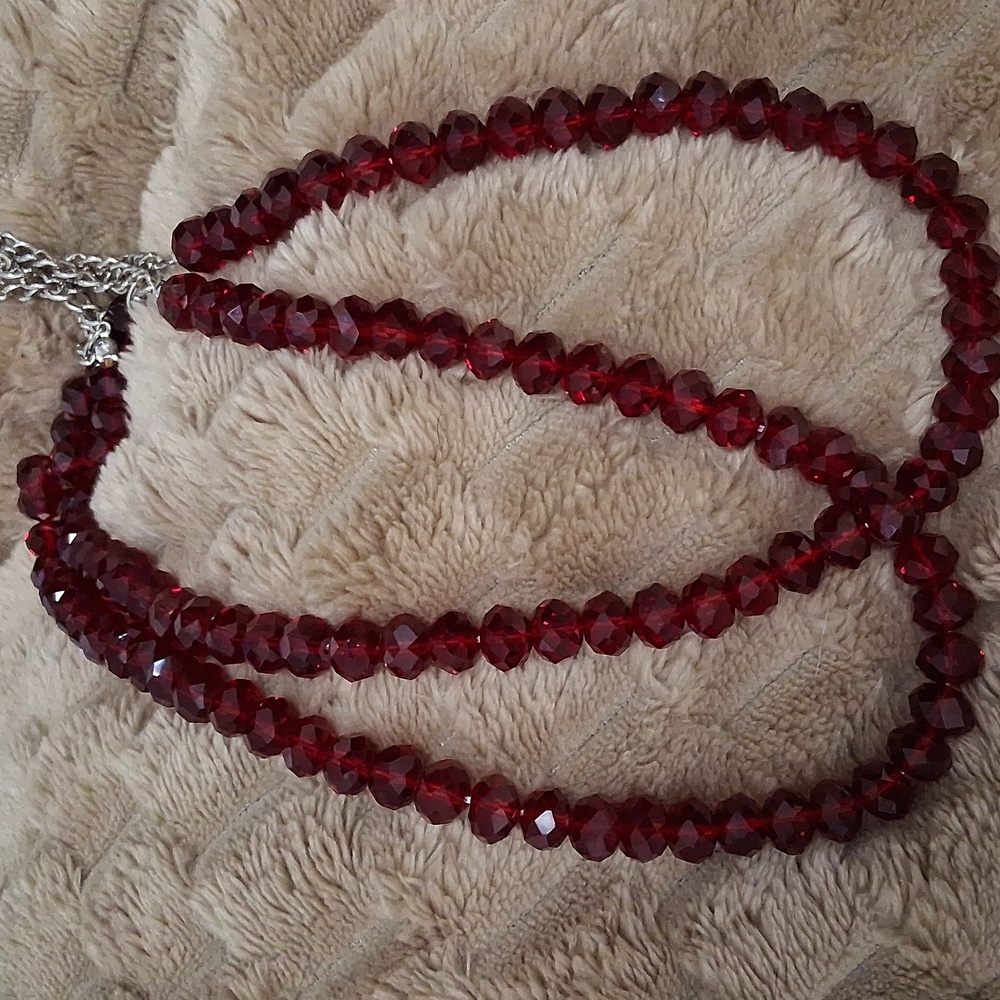 Double STRAND GARNET red Necklace - Picture 5 of 9